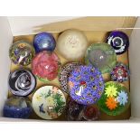 Fourteen various glass paperweights