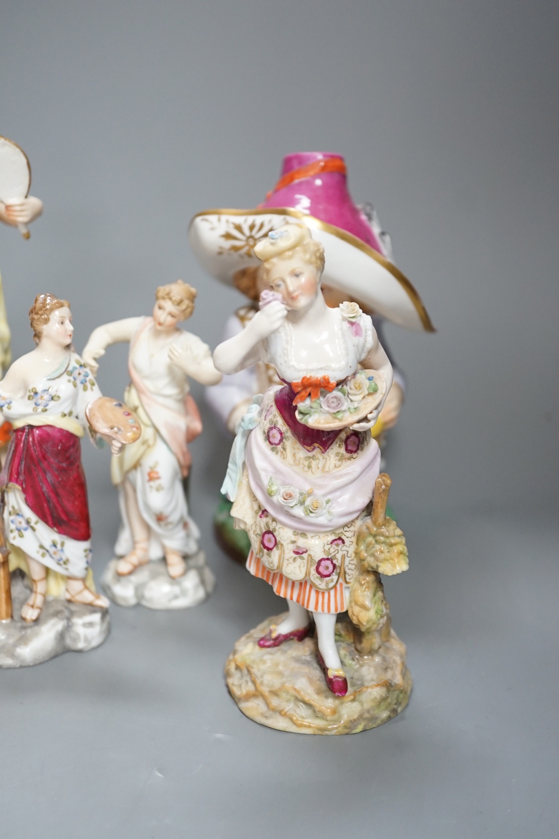 A selection of mainly Continental porcelain figures including Royal Crown Derby style mansion - Image 5 of 9