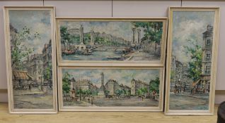 André Picot (1910-1992), four oils on board, Views of Paris, signed, 76 x 30cm and 30 x 76cm