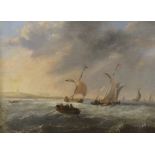 H.C. Maxwell (19th C.), oil on canvas, Sail barges along the coast, signed and dated 1839, 30 x