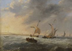 H.C. Maxwell (19th C.), oil on canvas, Sail barges along the coast, signed and dated 1839, 30 x