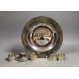 A modern silver armada dish by Carr's of Sheffield, 25.5cm, a similar set of four napkin rings and a