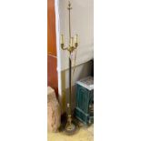 An Empire style gilt metal three branch standard lamp, height 165cm