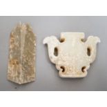 Two Chinese archaic jade carvings - a cicada and finial