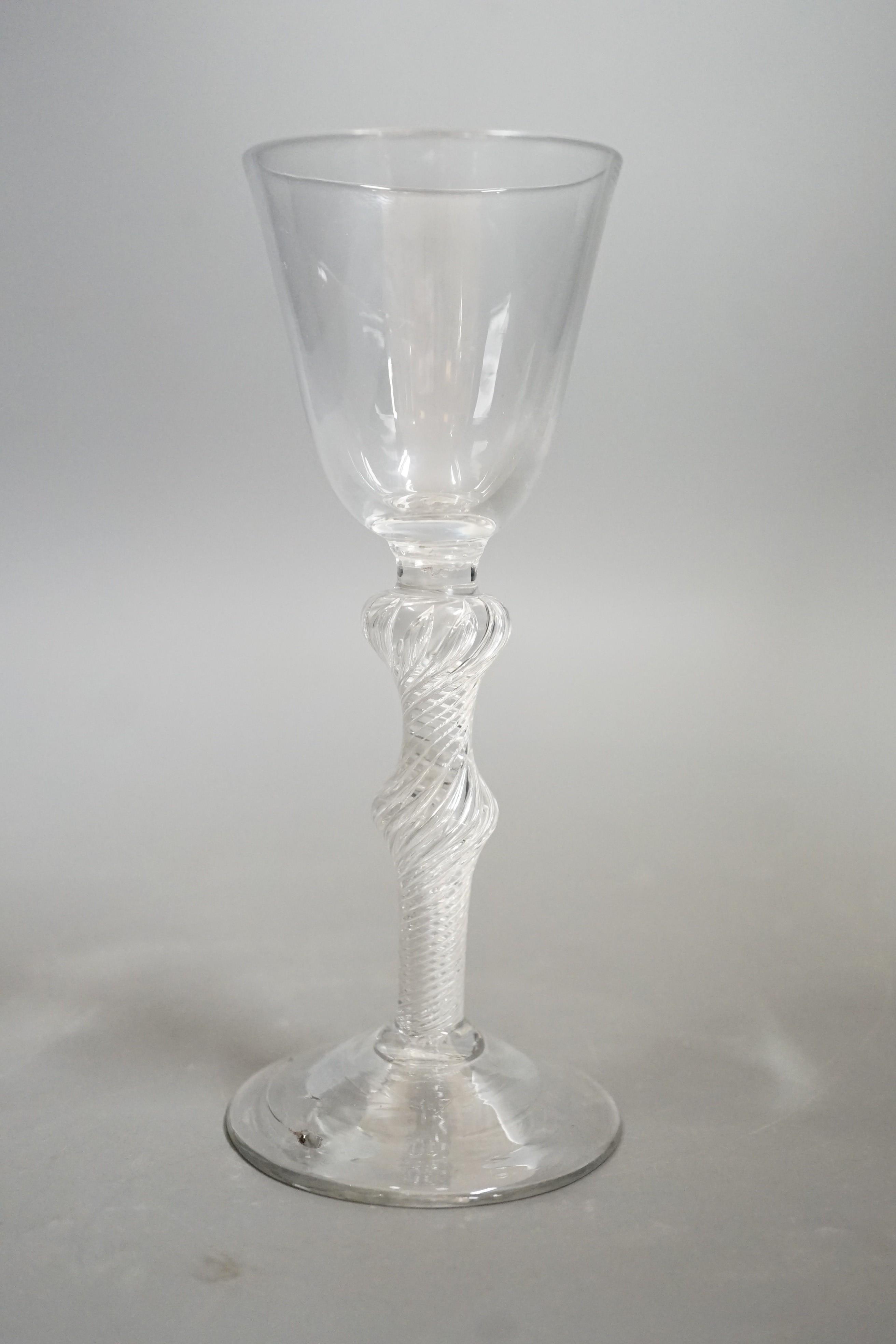 A mid 18th century double knop airtwist wine glass, 16cms high - Image 2 of 3