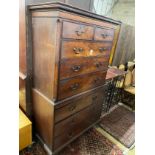 A George III mahogany chest on chest with brushing slide, width 110cm, depth 54cm, height 185cm