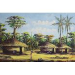 E.MBuya, oil on canvas, Village scene, signed, 47 x 71cm, unframed