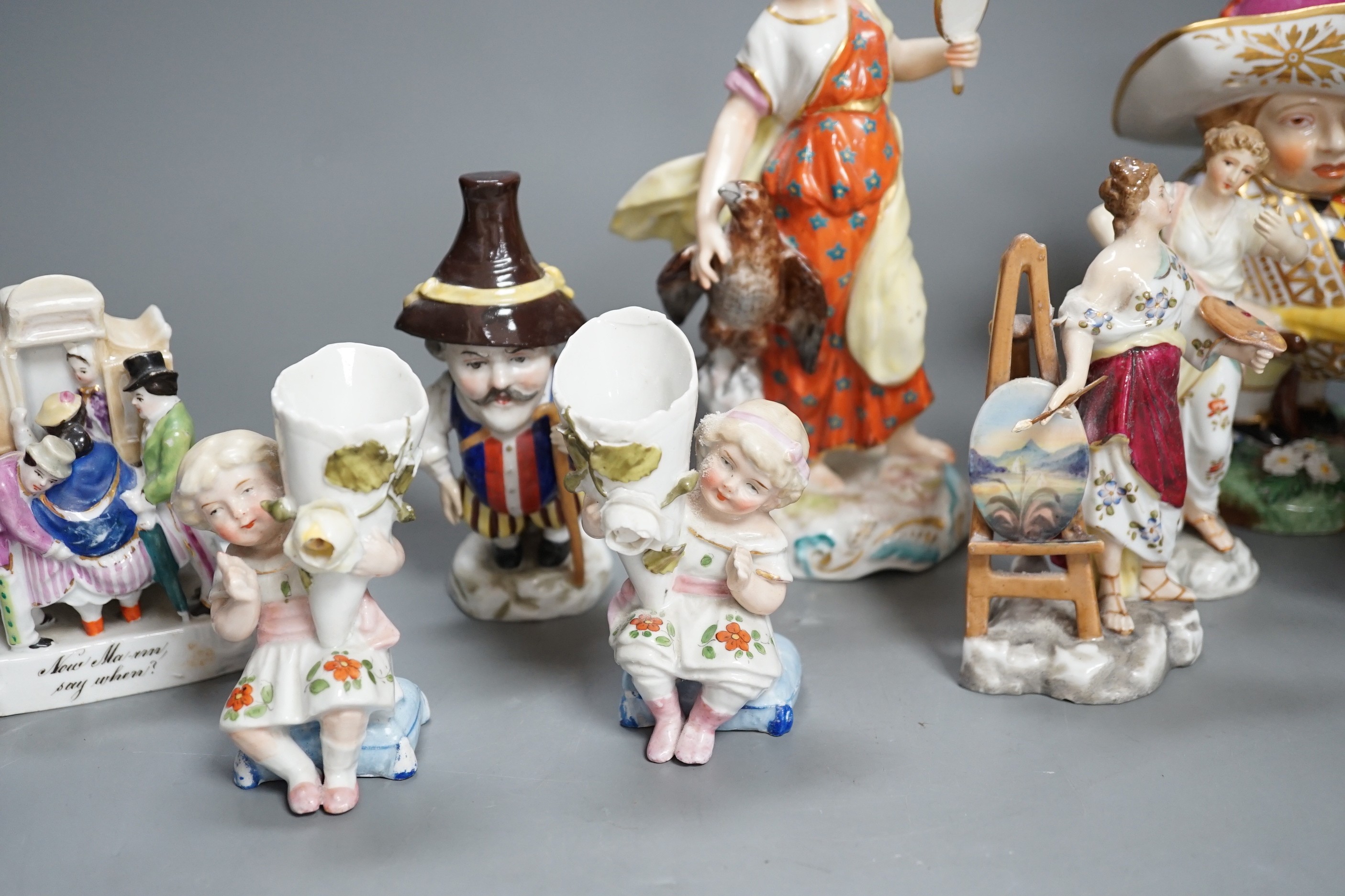 A selection of mainly Continental porcelain figures including Royal Crown Derby style mansion - Image 3 of 9