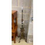 An Edwardian brass telescopic lamp standard