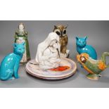 A selection of ceramics, to include two Vallauris plates, a bust of Madonna and child signed ‘