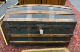 An early 20th century dome top travelling trunk, width 92cm, height 56cm
