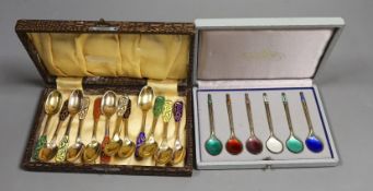 A set of of twelve Danish sterling and polychrome enamel coffee spoons, by W & S Sorenson, 94mm