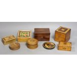 A selection of 19th century treen boxes, tallest 9cm, (7)