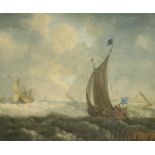 Follower of Willem Van de Velde (19th century), oil on canvas, Shipping off the coast, 25 x 30cm