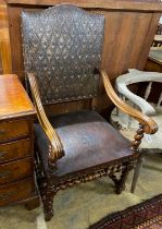 A French 19th century walnut and leather fauteuil, width 59cm, depth 60cm, height 115cm