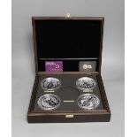 A cased part set of nine Queen's Beasts 10oz. bullion silver £10 coins, BU