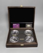 A cased part set of nine Queen's Beasts 10oz. bullion silver £10 coins, BU