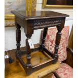 An 18th century rectangular oak joint stool, width 44cm, depth 26cm, height 53cm