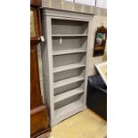 A modern grey painted open bookcase with adjustable shelves, width 95cms, depth 30cms, height
