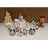 A selection of various miniature ceramics and figurines, to include Royal Crown Derby two handled