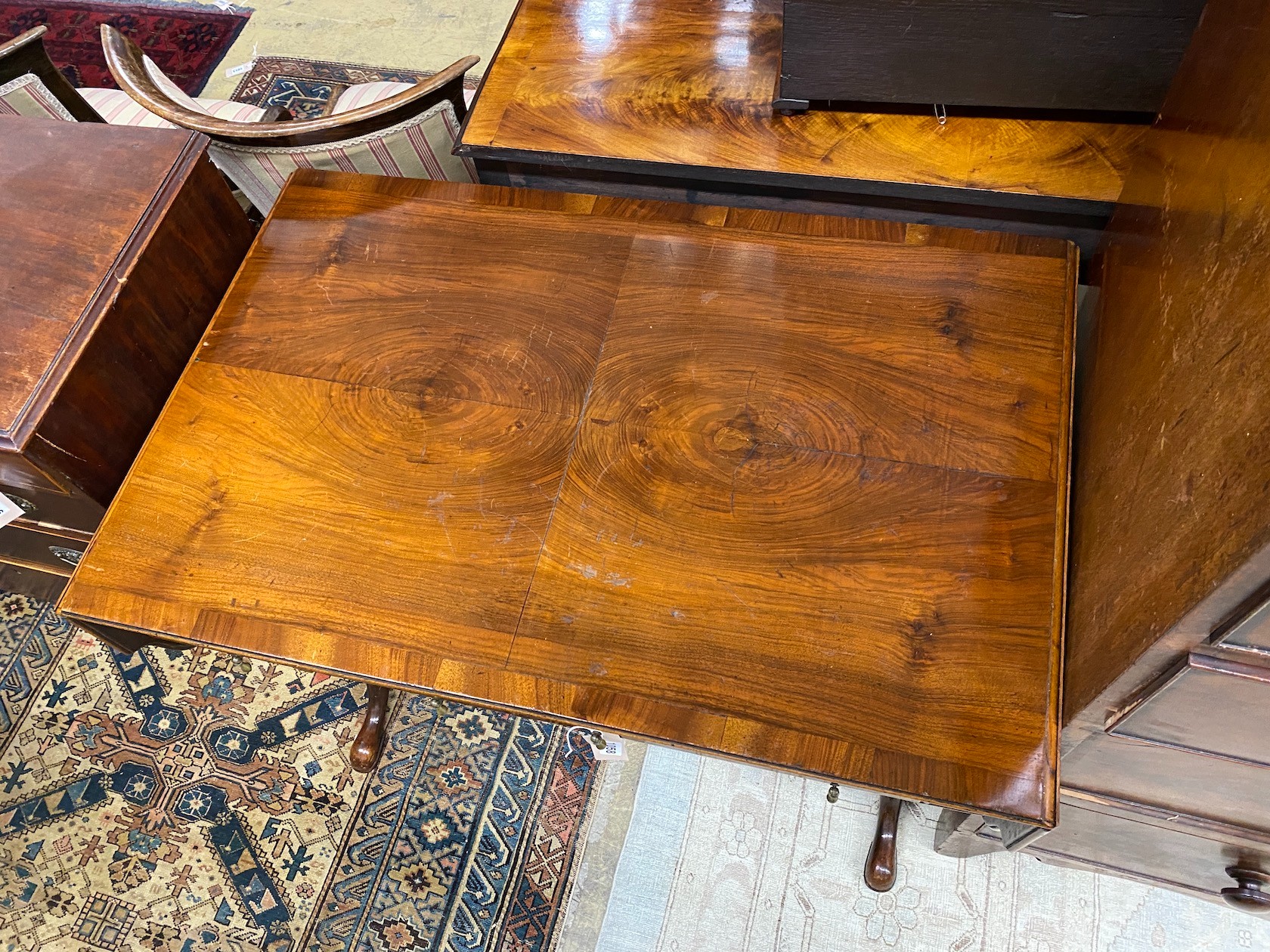 A Queen Anne revival banded walnut sofa table, width 98cm, depth 64cm, height 70cm - Image 2 of 2