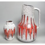 A Scheurich West German volcanic-glaze ewer and matching vase, Tallest 39 cm