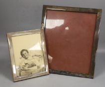 A large German 835 standard white metal mounted rectangular photograph frame, 34cm and a smaller
