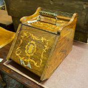 A late Victorian marquetry inlaid rosewood coal scuttle with scoop, width 34cm, depth 47cm, height