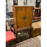 A Queen Anne style burr walnut cocktail cabinet, width 74cm, depth 46cm, height 145cm