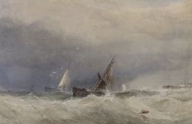E. Tucker (fl.1849-1873), watercolour, Fishing boats at sea, 31 x 48cm