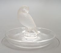 A post war Lalique glass dish with bird finial 10 cm