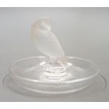 A post war Lalique glass dish with bird finial 10 cm