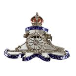 A white metal, two colour enamel and paste set Royal Artillery sweethearts brooch, 4cm, gross weight