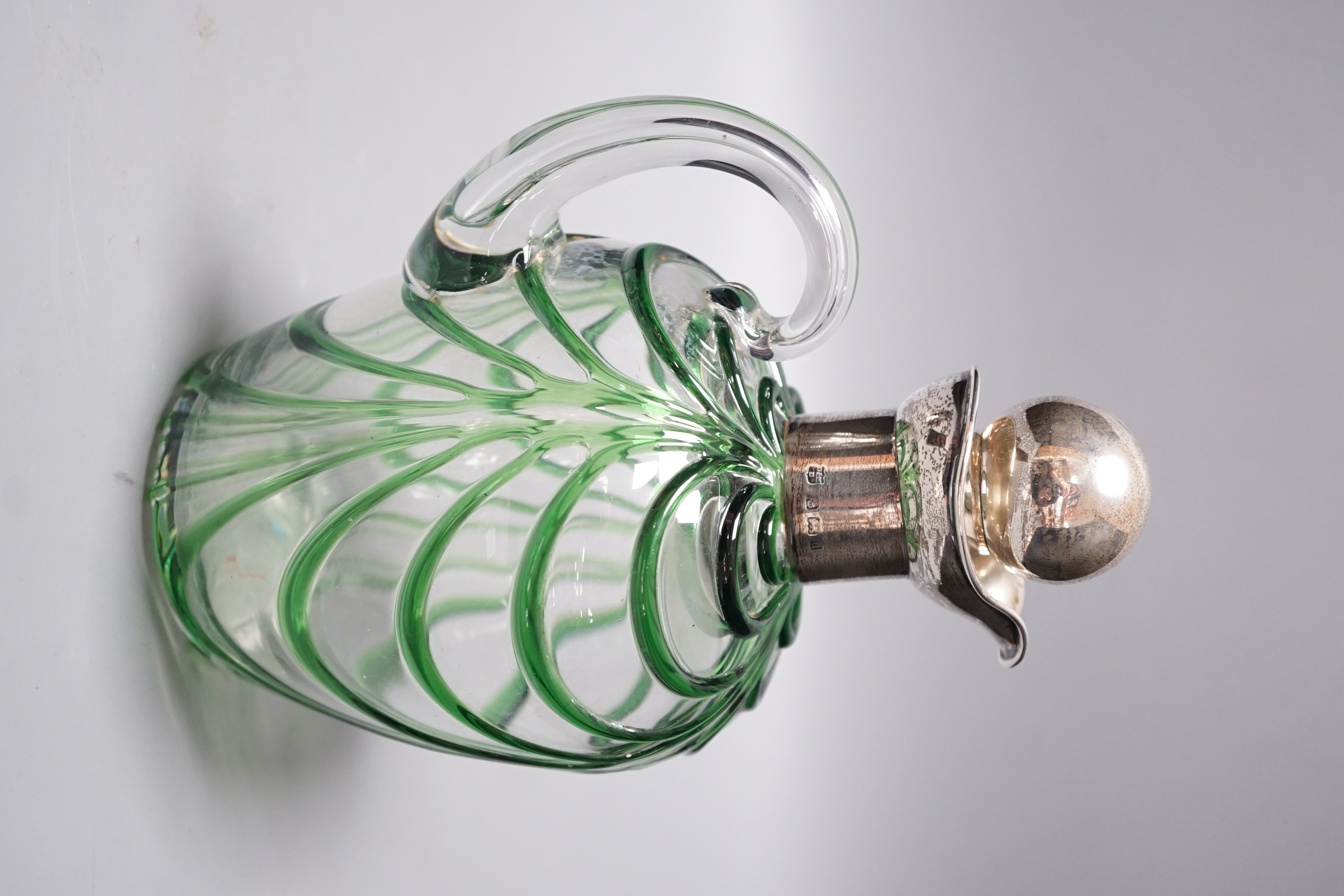 A late Victorian Art Nouveau silver mounted glass claret jug and stopper, D & M Davis, Birmingham, - Image 3 of 5