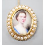 Attributed to Nathaniel Hone (1718-1784) a portrait miniature brooch, the 18th century inset