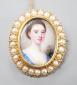 Attributed to Nathaniel Hone (1718-1784) a portrait miniature brooch, the 18th century inset