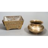 Two early 20th century Chinese bronze censers, rectangular censer 13.5cms wide