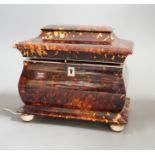 A Victorian tortoiseshell and ivory mounted tea caddy, 18cms high Ivory submission reference: