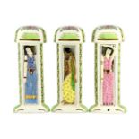 Three Limoges for Maison Duchaussy Art Deco ceramic 'Three Continents' perfume burners, one with