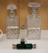 Two silver collared cut glass decanters, tallest 24.5 cm high