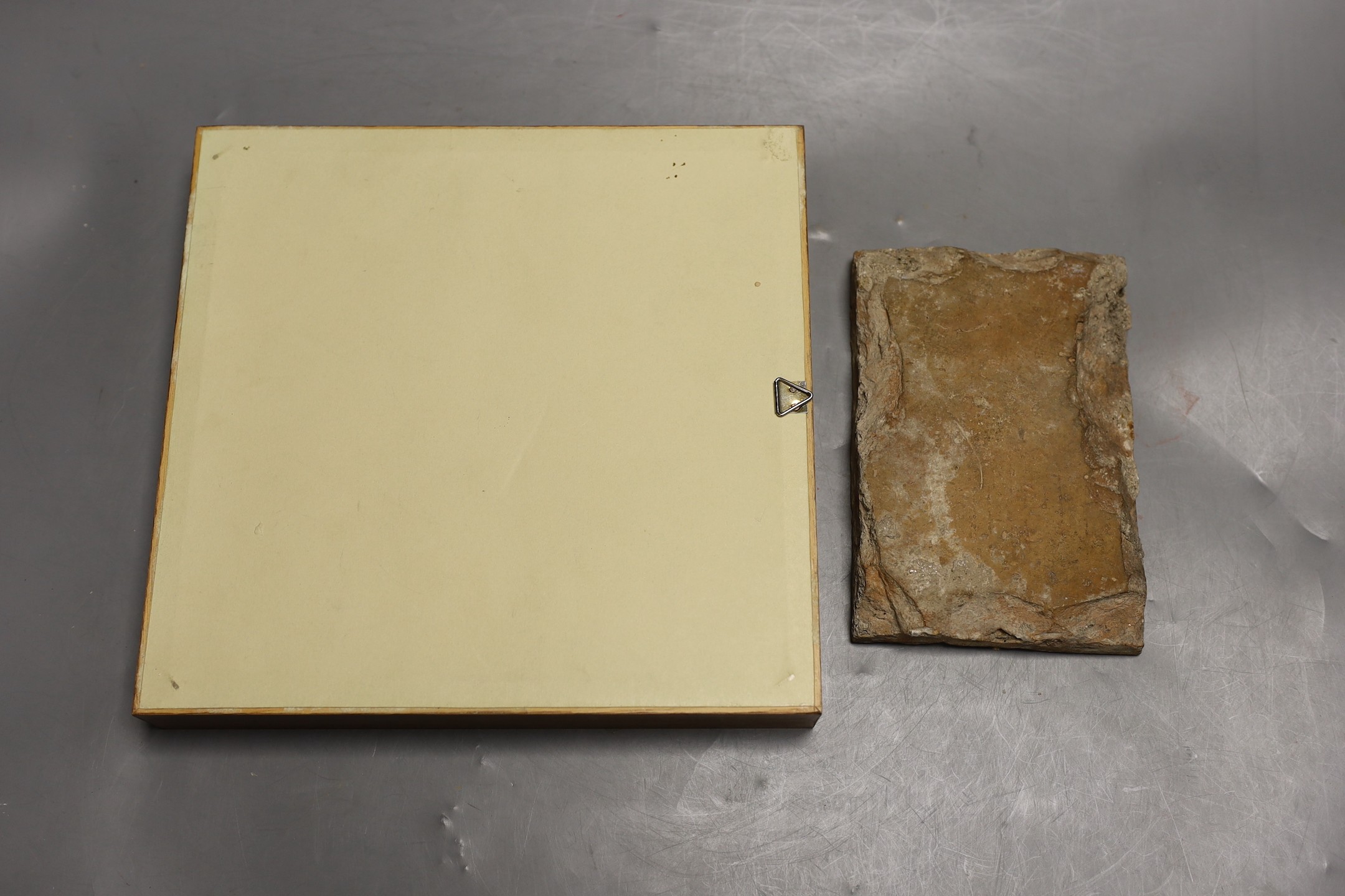 A Spanish tin-glazed earthenware floor tile, 16th/17th century and a larger tile, possibly - Image 2 of 2