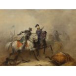 Circle of Jean-Louis Meissonier (French, 1815-1891), oil on canvas, 'Knights in battle', 38 x 50cm