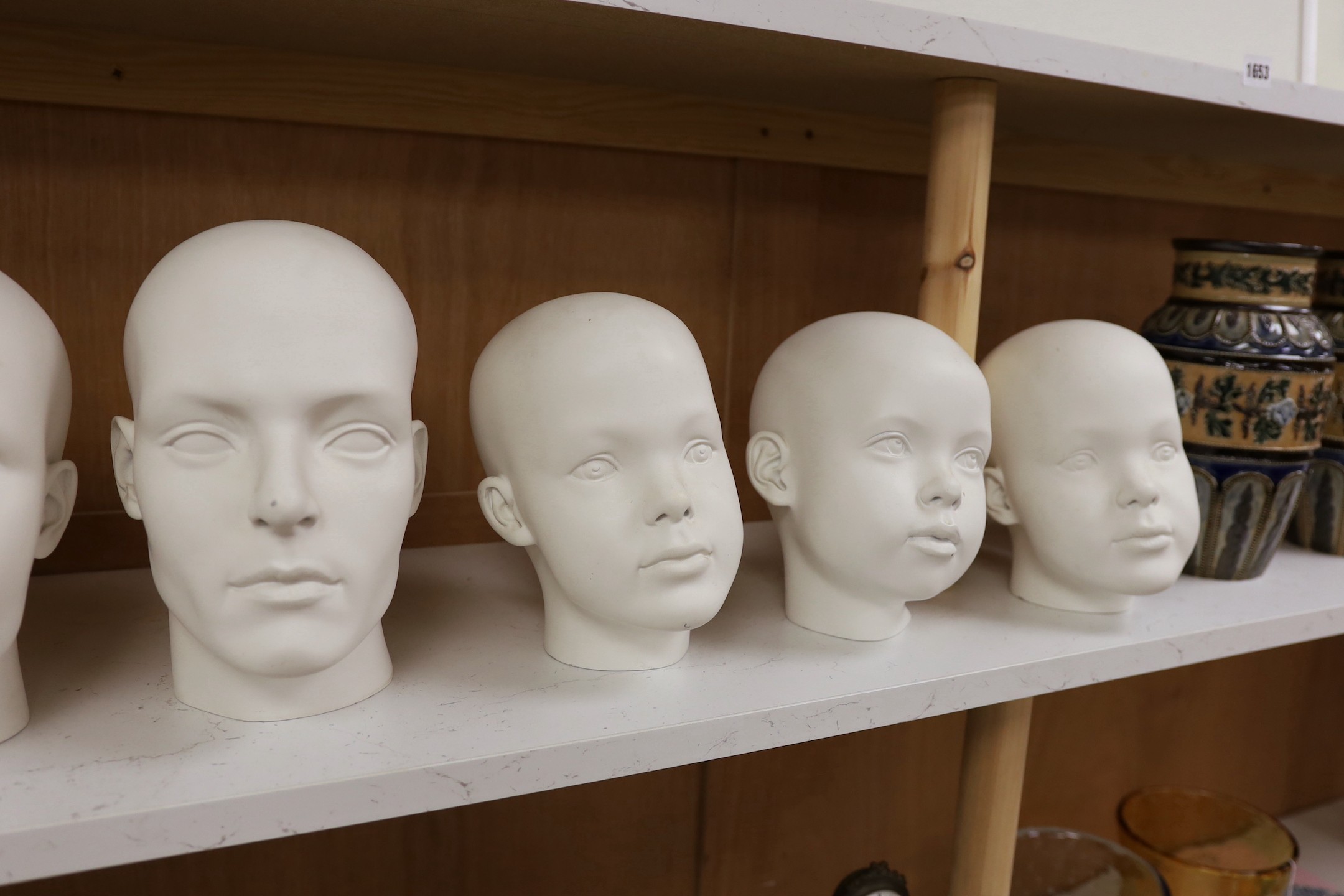 A set of seven fibreglass mannequin heads, largest 23cms high - Image 3 of 3