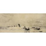 William Lionel Wyllie, etching, “Cobles at Newbiggin”, signed, 24 x 51cm