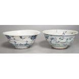 Two Chinese late Ming blue and white bowls, 16th/17th century, painted with flowers and foliage,