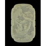 A Chinese white jade ‘He Xiangu’ shaped rectangular plaque, 18th/19th century, carved in relief with