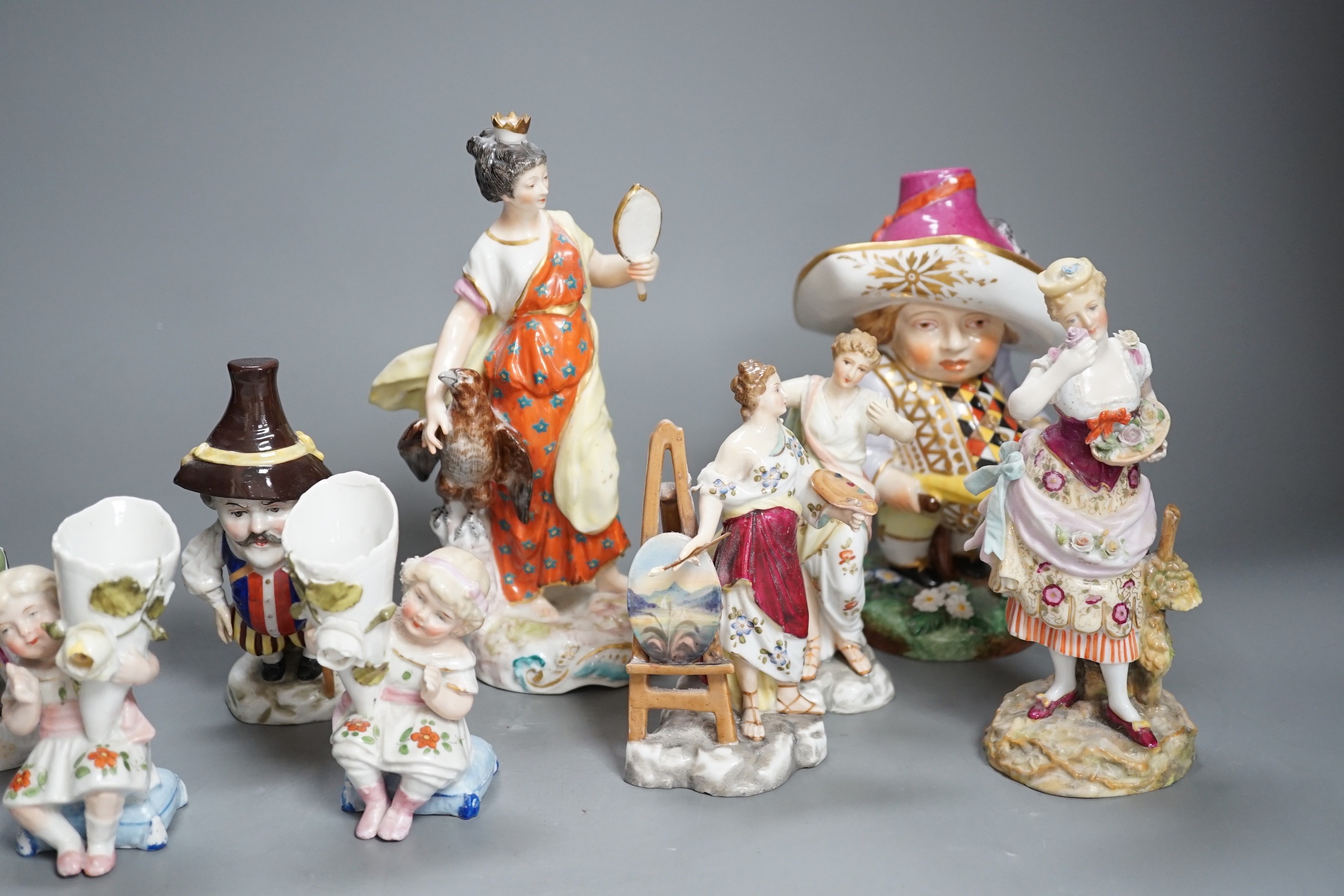 A selection of mainly Continental porcelain figures including Royal Crown Derby style mansion - Image 4 of 9