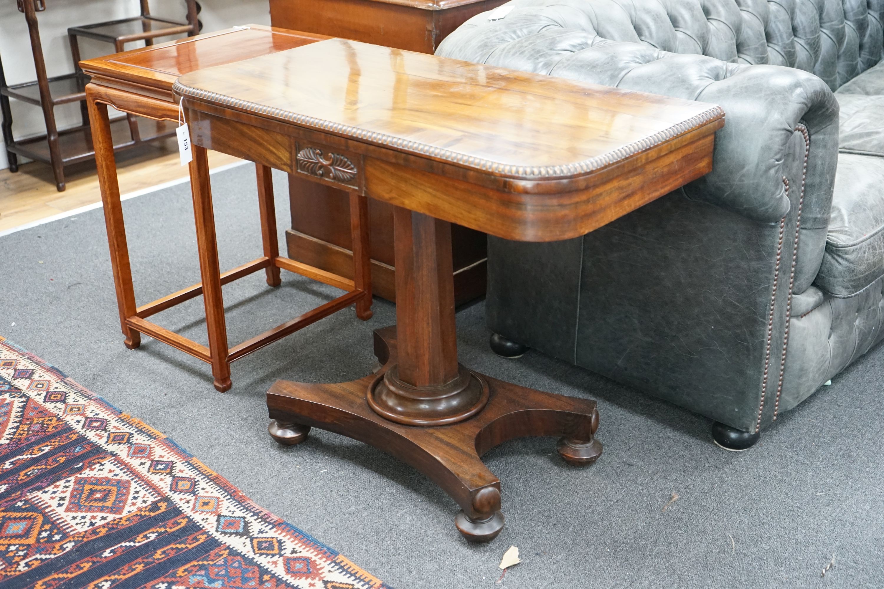 A Regency Gonçalo Alves rectangular folding card table, width 90cm, depth 45cm, height 73cm - Image 2 of 2