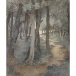 C. Guy RBA, ink and watercolour, 'Lighthall' a woodland path, signed, 29 x 24cm