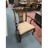 A George III mahogany elbow chair, width 70cm, depth 52cm, height 98cm